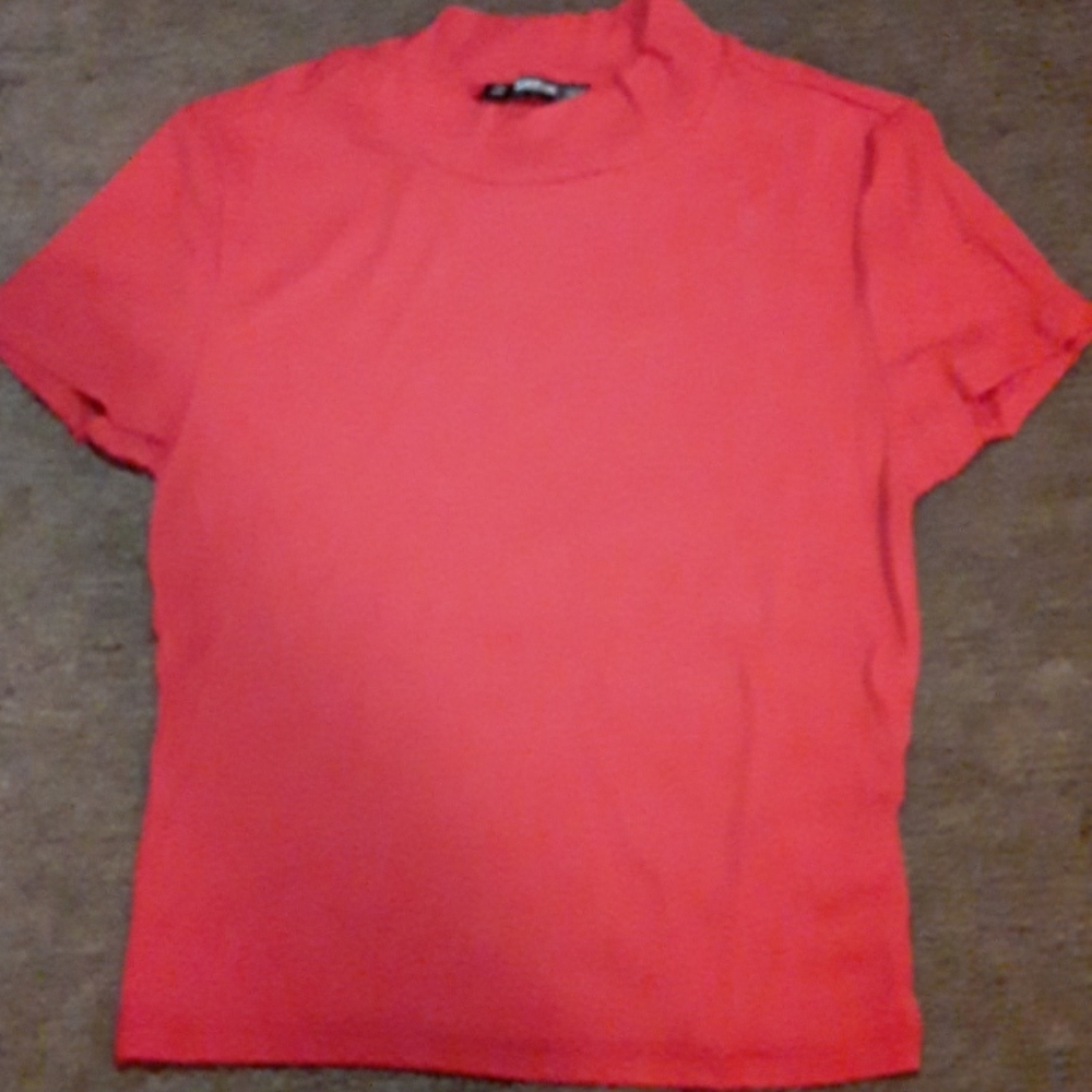 Red Mock Neck Tee
